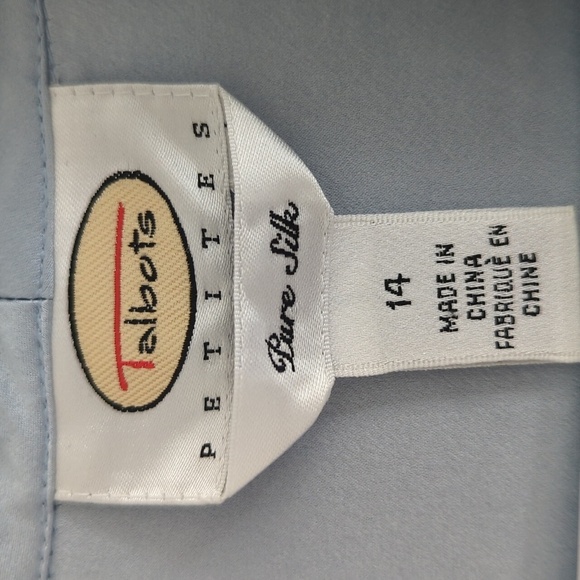 Talbot's Vintage 100% Silk Bottom Up Blouse Baby Blue Size 12P - Picture 6 of 7